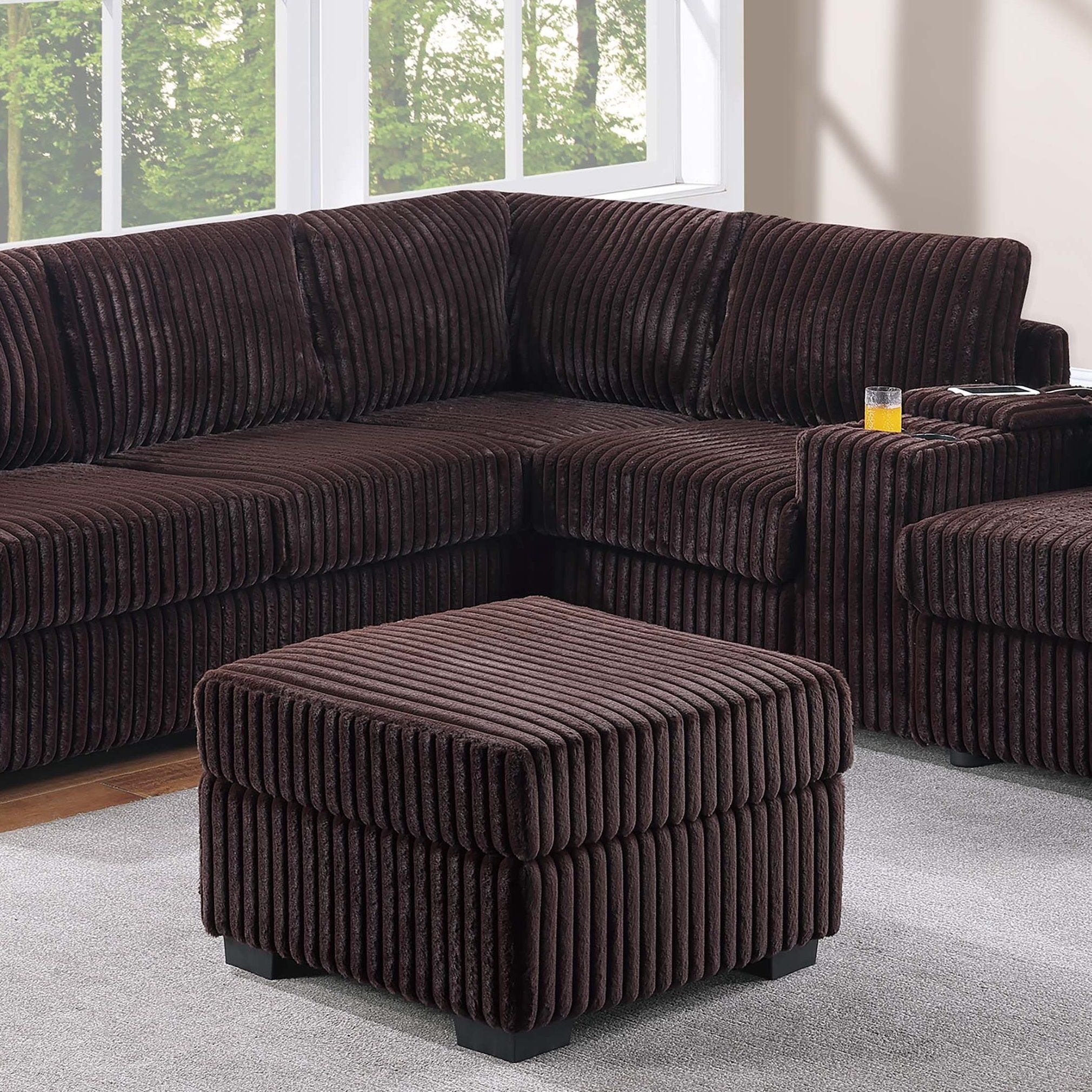 Contemporary L-Shaped Sectional Set With USB Console & Ottoman