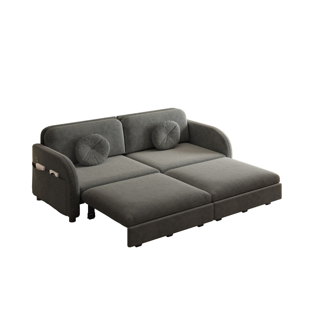 Upholstered Pull Out Couch With Side Pocket & USB Port