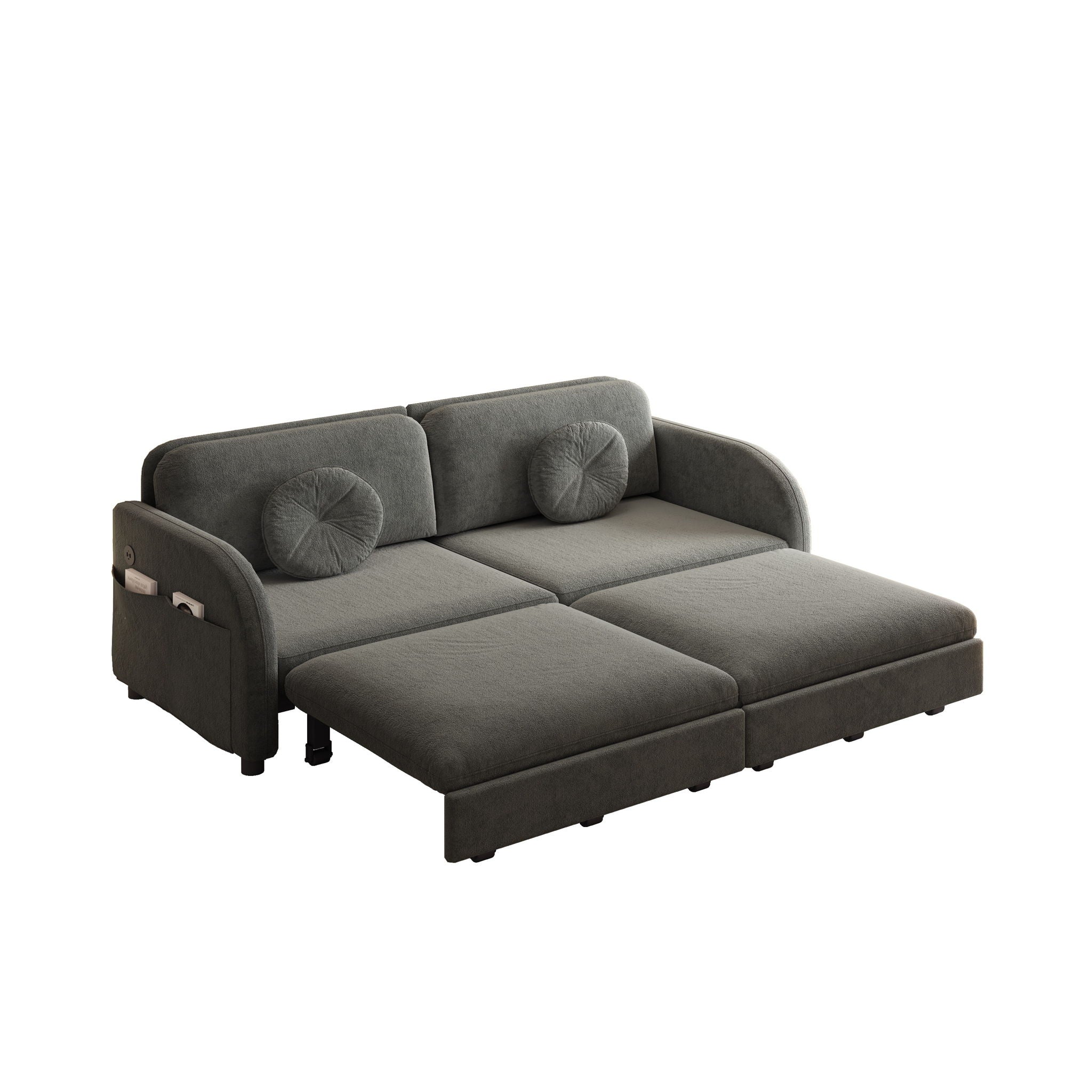 Upholstered Pull Out Couch With Side Pocket & USB Port