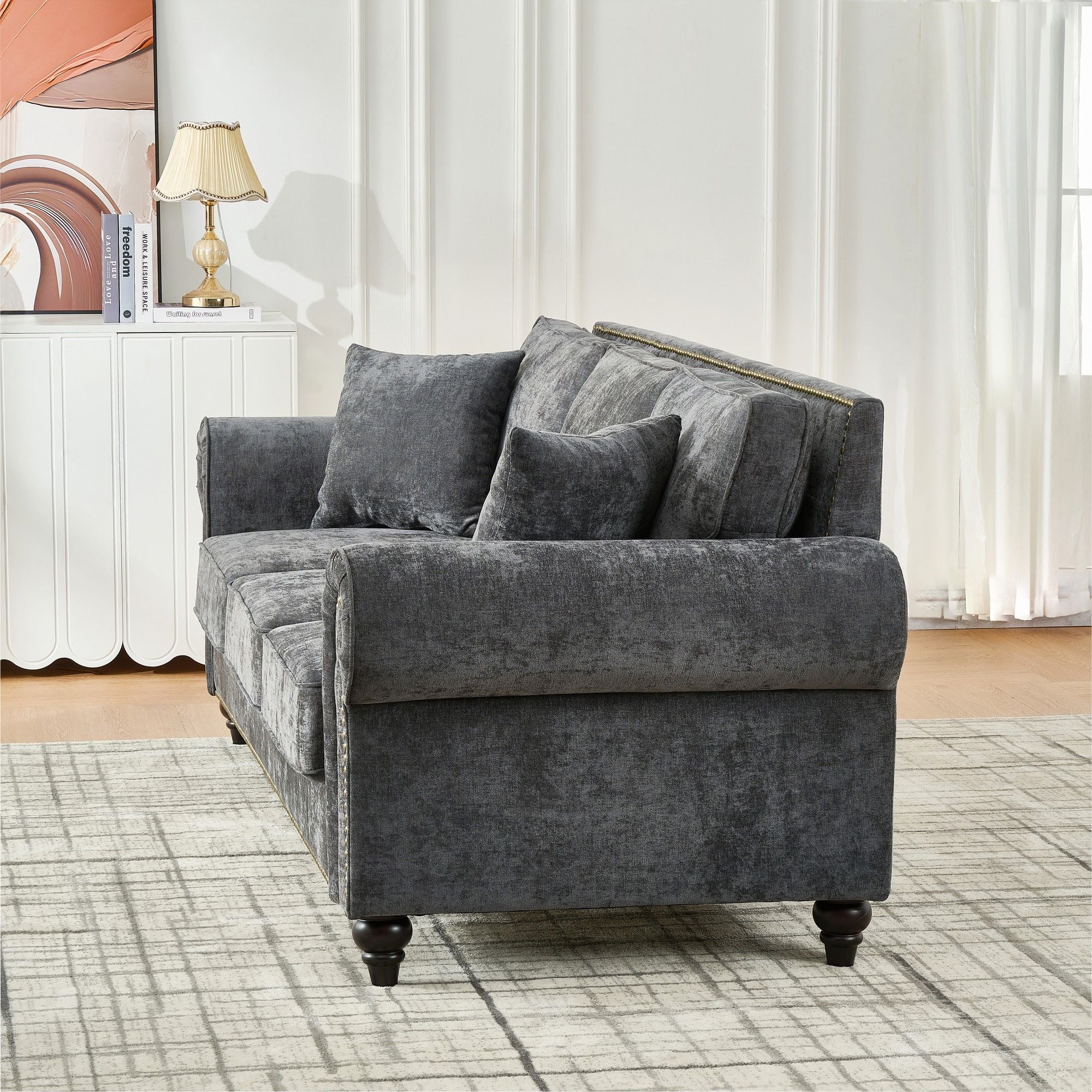 Modern 3 And 2 Seater Sofa With Rolled Arms, Tufted Upholstered Couch