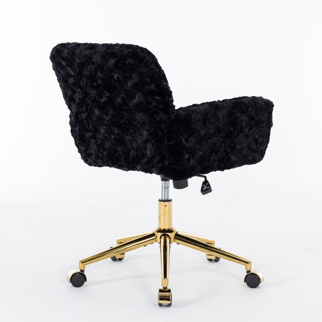 Office Chair, Artificial Rabbit Hair Home Office Chair With Metal Base, Adjustable Desk Chair Swivel Office Chair, Vanity Chair