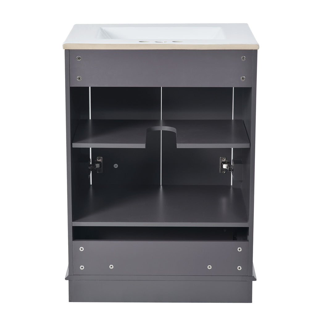 Bathroom Vanity With Ceramic Sink Combo, Modern Freestanding Storage Cabinet With Silver Handles