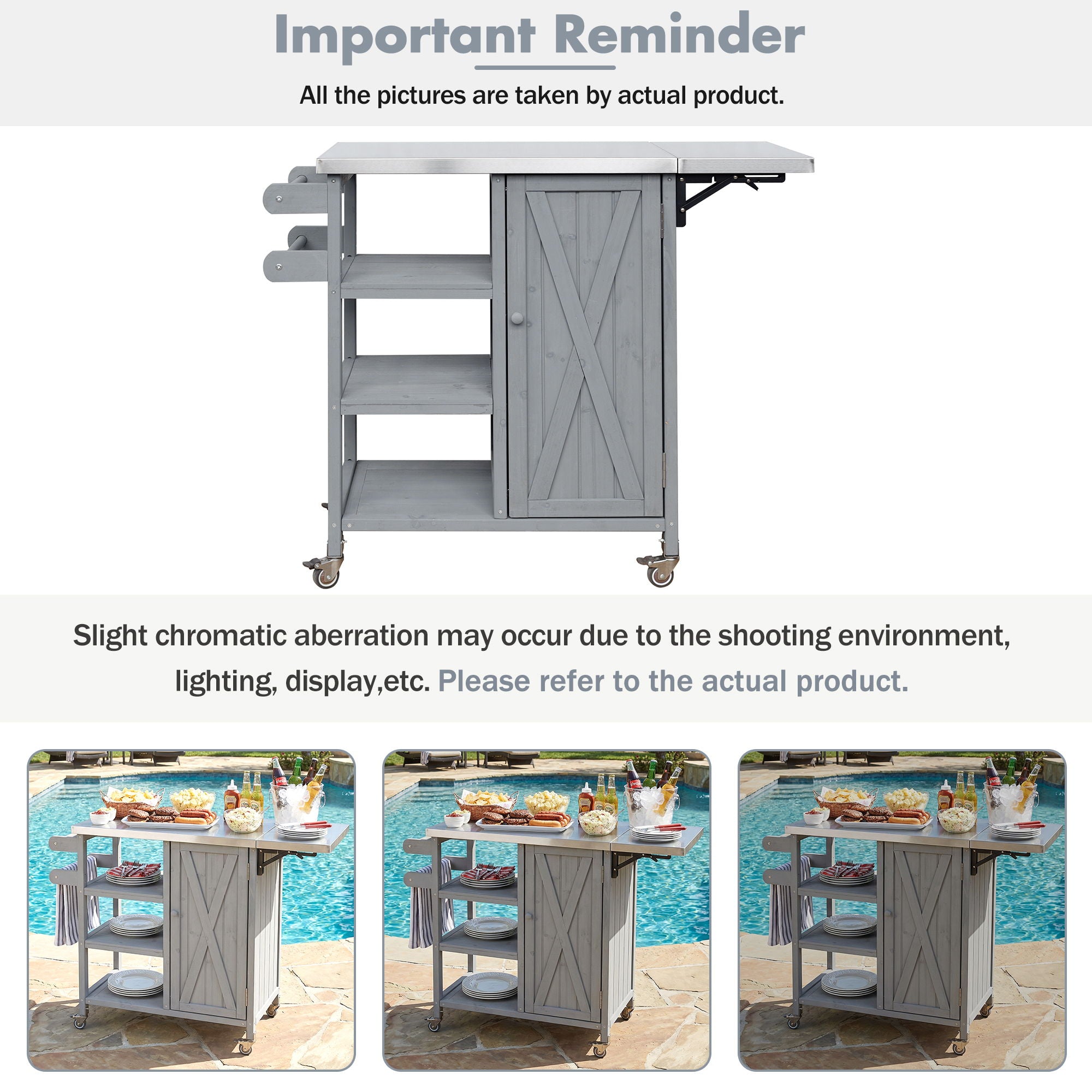 Foldable Outdoor Kitchen Island With Storage Cabinet
