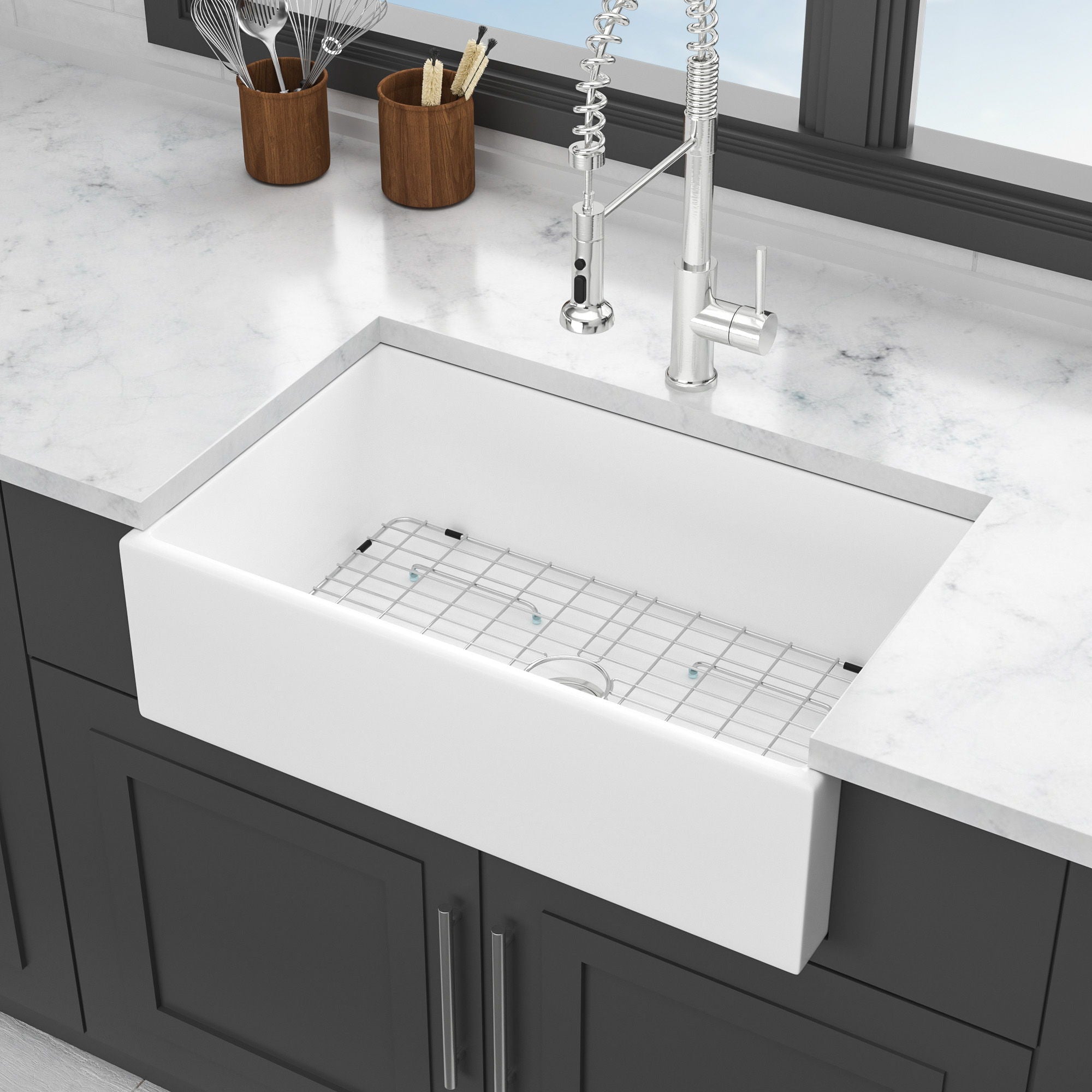 Farmhouse Sink, Apron-Front Porcelain Ceramic Single Bowl