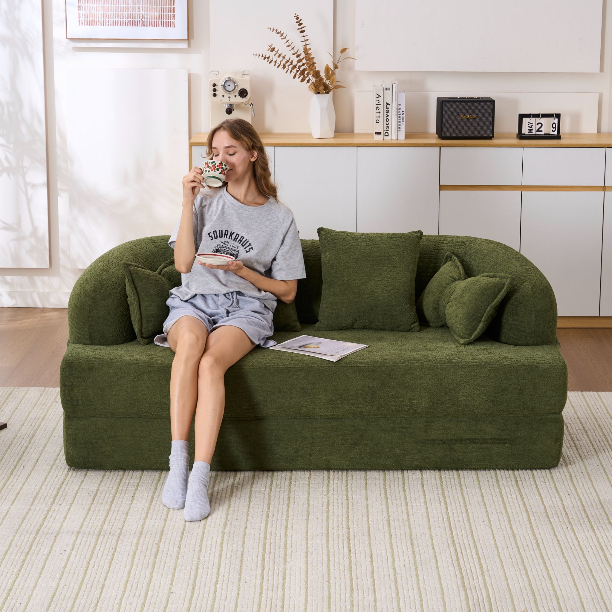 Foldable Sofa Bed, Boneless Couch Convertible Sleeper With 4 Pillows