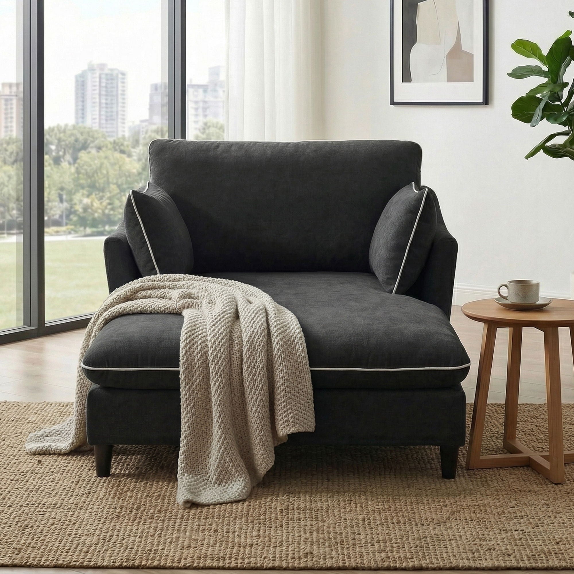 Modern Chaise Lounge Couch Sofa Bed With Pillows