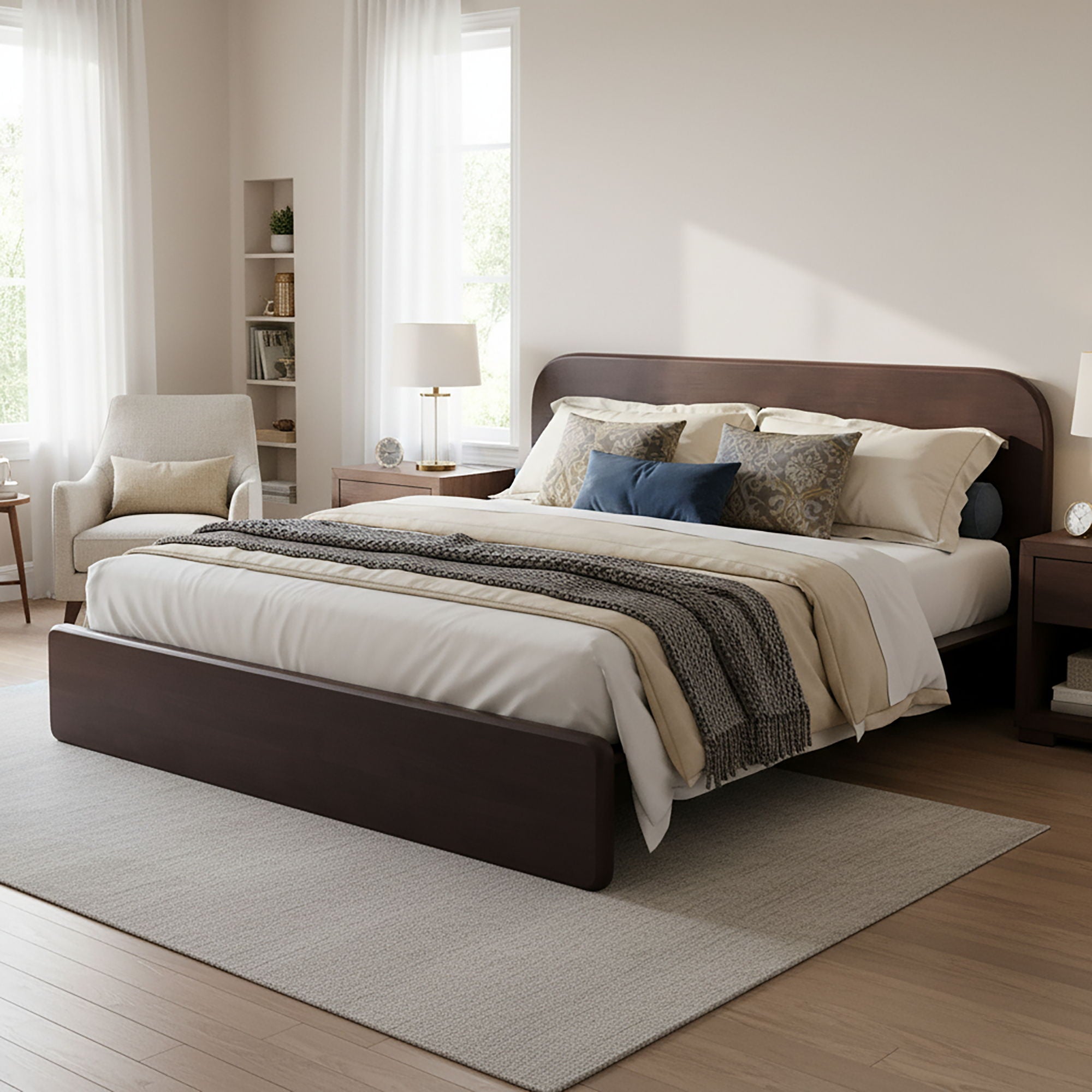 Platform Bed Frame With Rounded Headboard