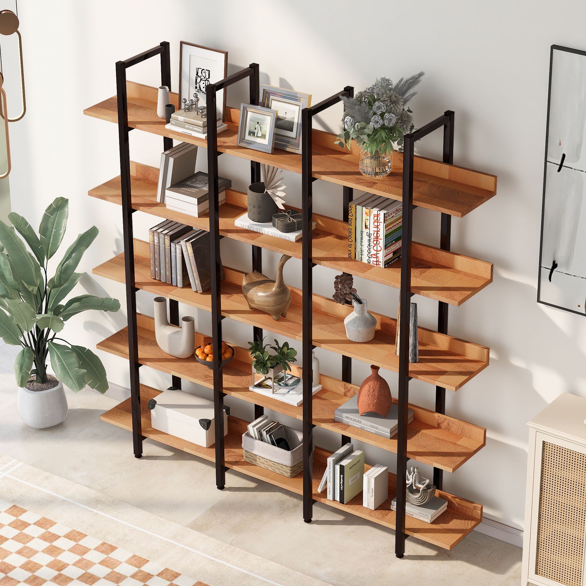 Vintage Industrial 5 Tier Open Bookcase
