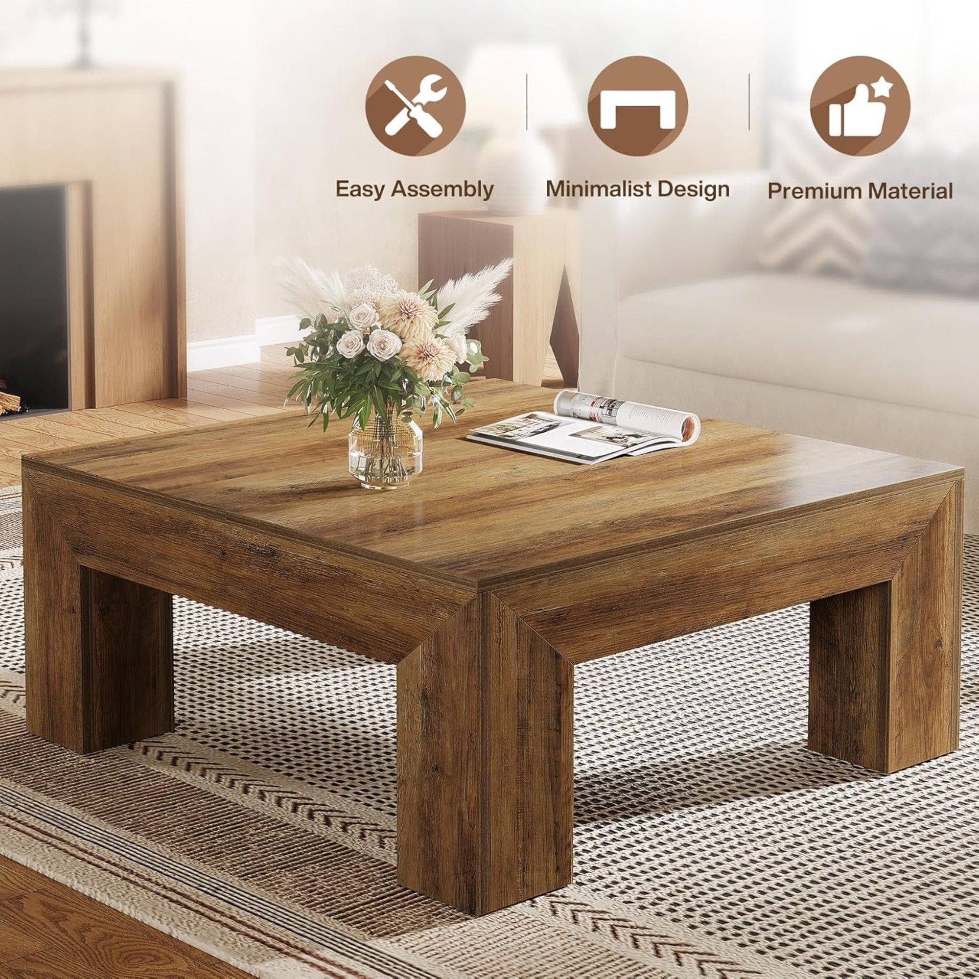 Square Coffee Table - Rustic Brown