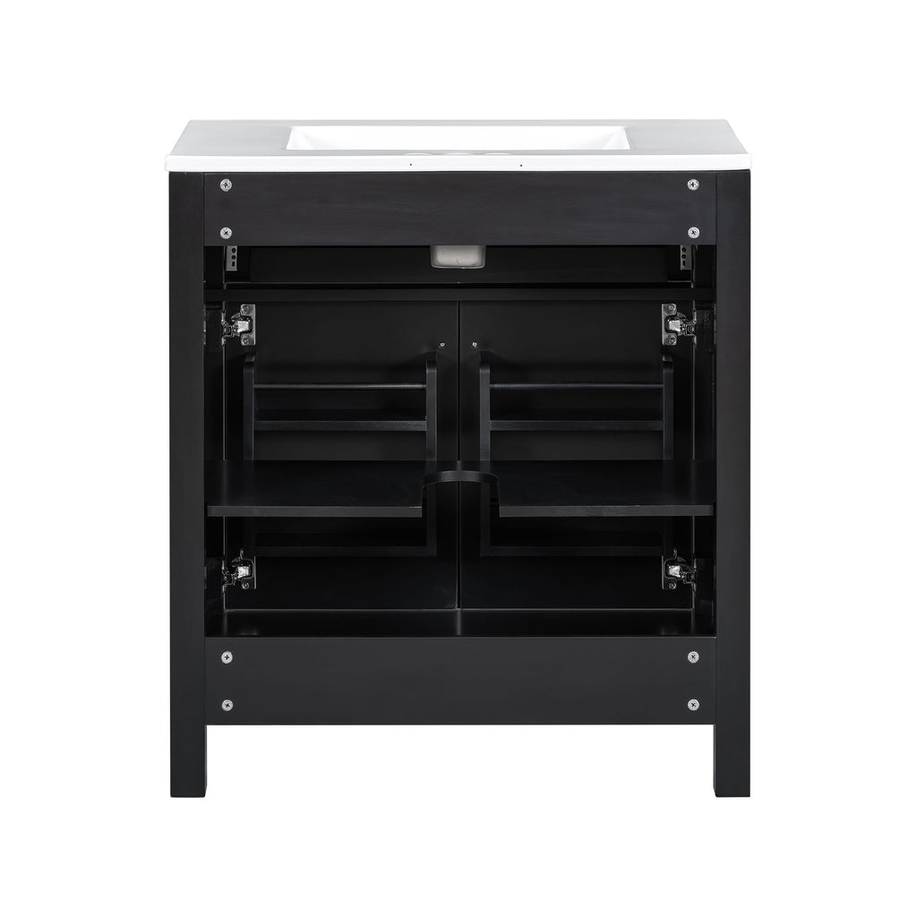 Bathroom Vanity With Ceramic Sink, Modern Single Bathroom Cabinet With 2 Doors And A Shelf, Soft Close Doors