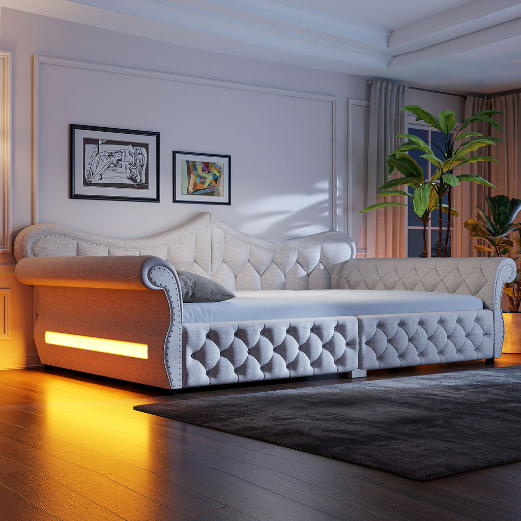 Upholstered Daybed With LED Lighting And Nailhead Trim