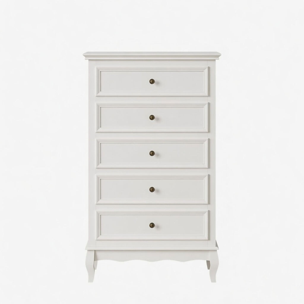 5 Drawer Tall Wide Chest Of Drawers - White