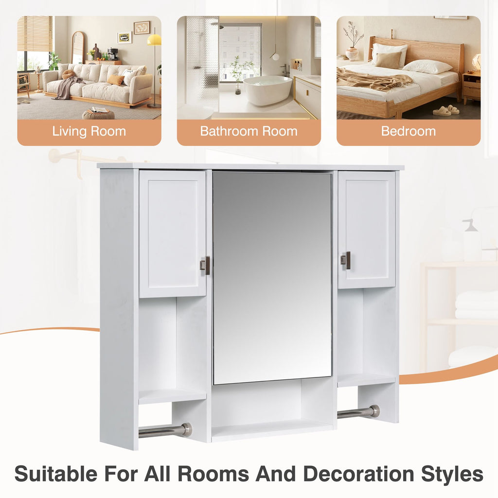 Wall Mounted Bathroom Storage Cabinet With Mirror, Medicine Cabinet With Towel Bar