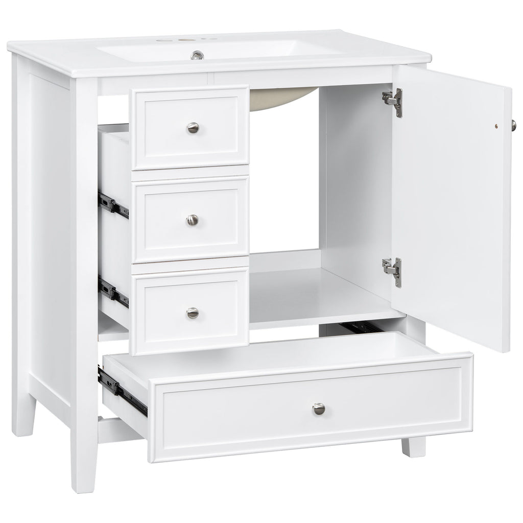 Modern Bathroom Vanity With Sink, 1 Cabinet & 3 Drawers