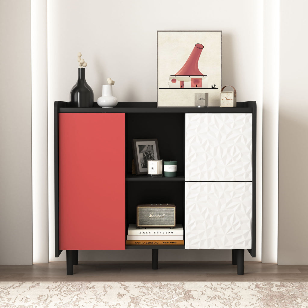 Modern Sideboard Buffet Cabinet With Doors And Unique Panel Styling