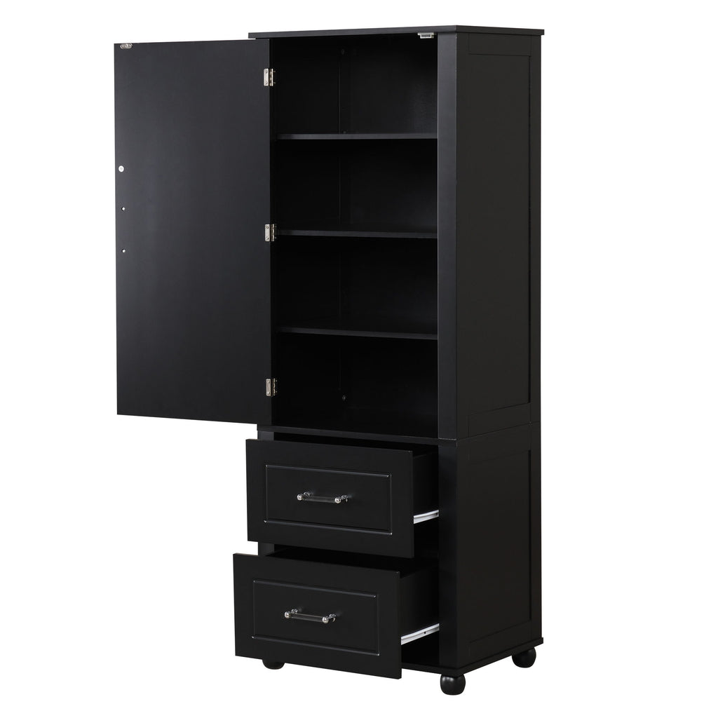 Tall Freestanding Bathroom Storage Cabinet With 2 Drawers And Adjustable Shelf