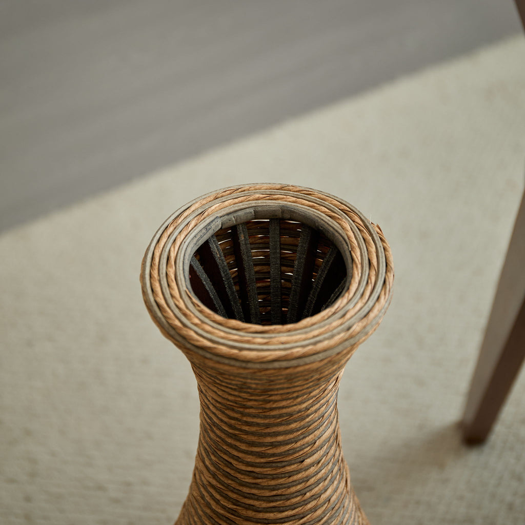 3 Piece Artificial Rattan Floor Vase Set Decorative Accent For Living Room, Hallway & Entryway, Ideal For Dried Or Silk Flower Arrangements - Beige
