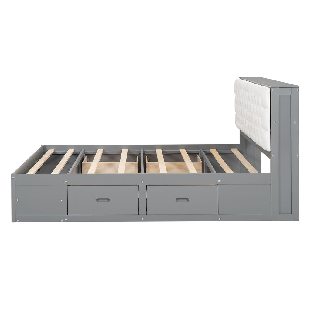 Platform Bed With Storage Headboard, Shoe Rack And 4 Drawers