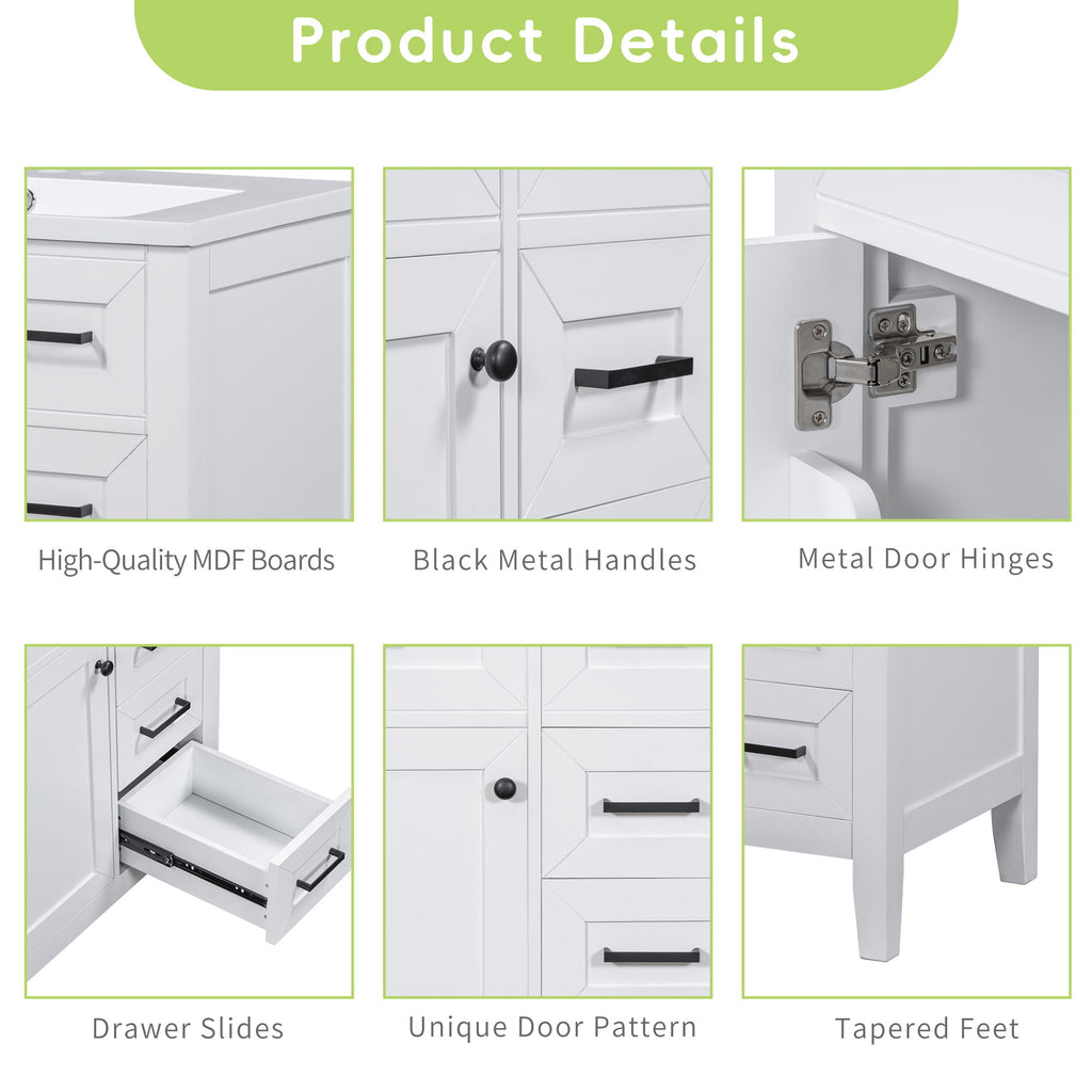 Modern Bathroom Vanity With Sink Combo, 3 Drawers