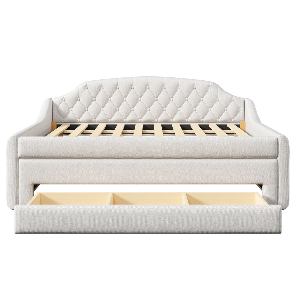 Upholstered Daybed With LED Belt, Trundle And 3 Drawers