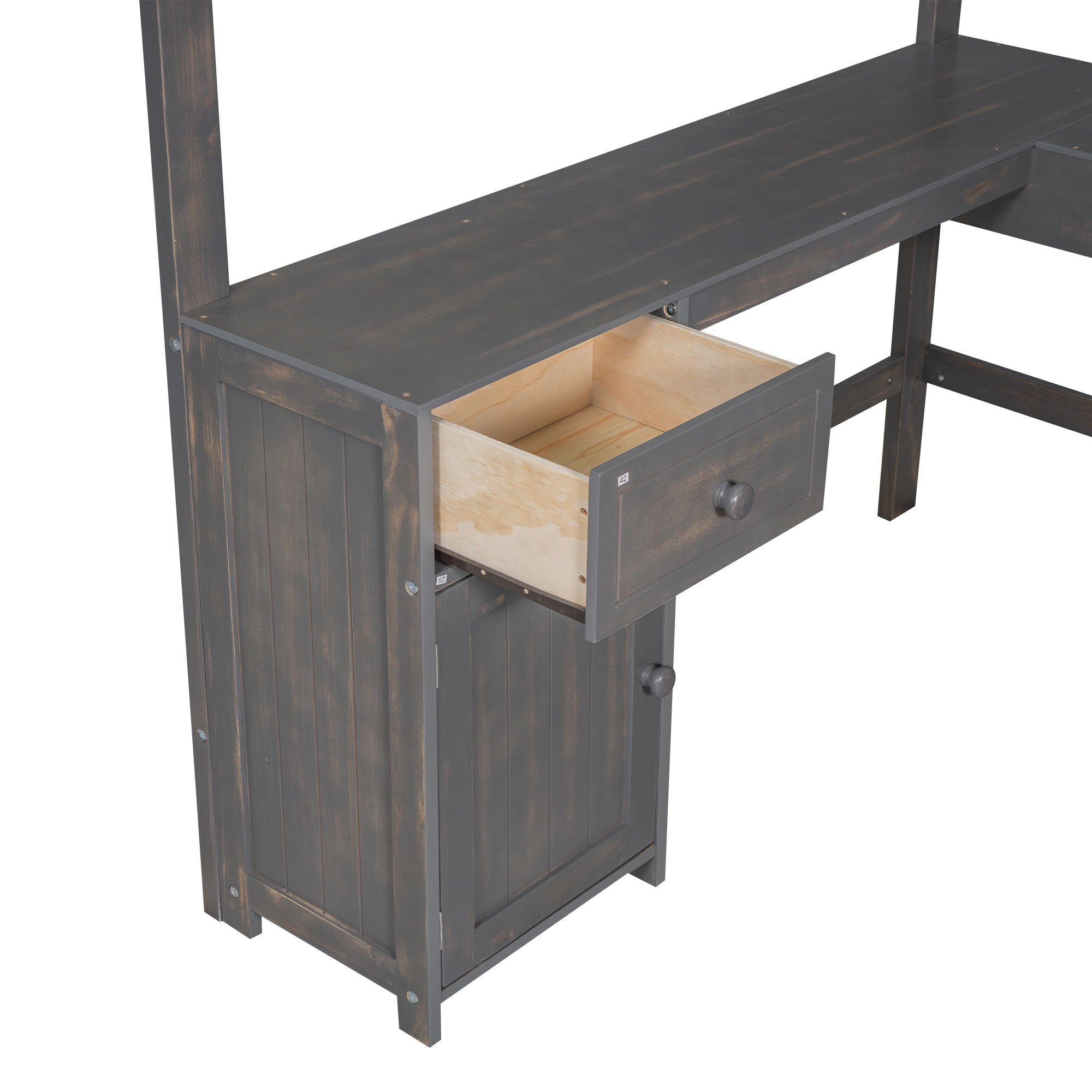 Loft Bed With U Shaped Desk, Drawers, And Storage Shelves
