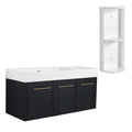 Modern Chestnut Wall Mounted Bathroom Vanity With Left Resin Sink And Storage Rack - Black Chestnut