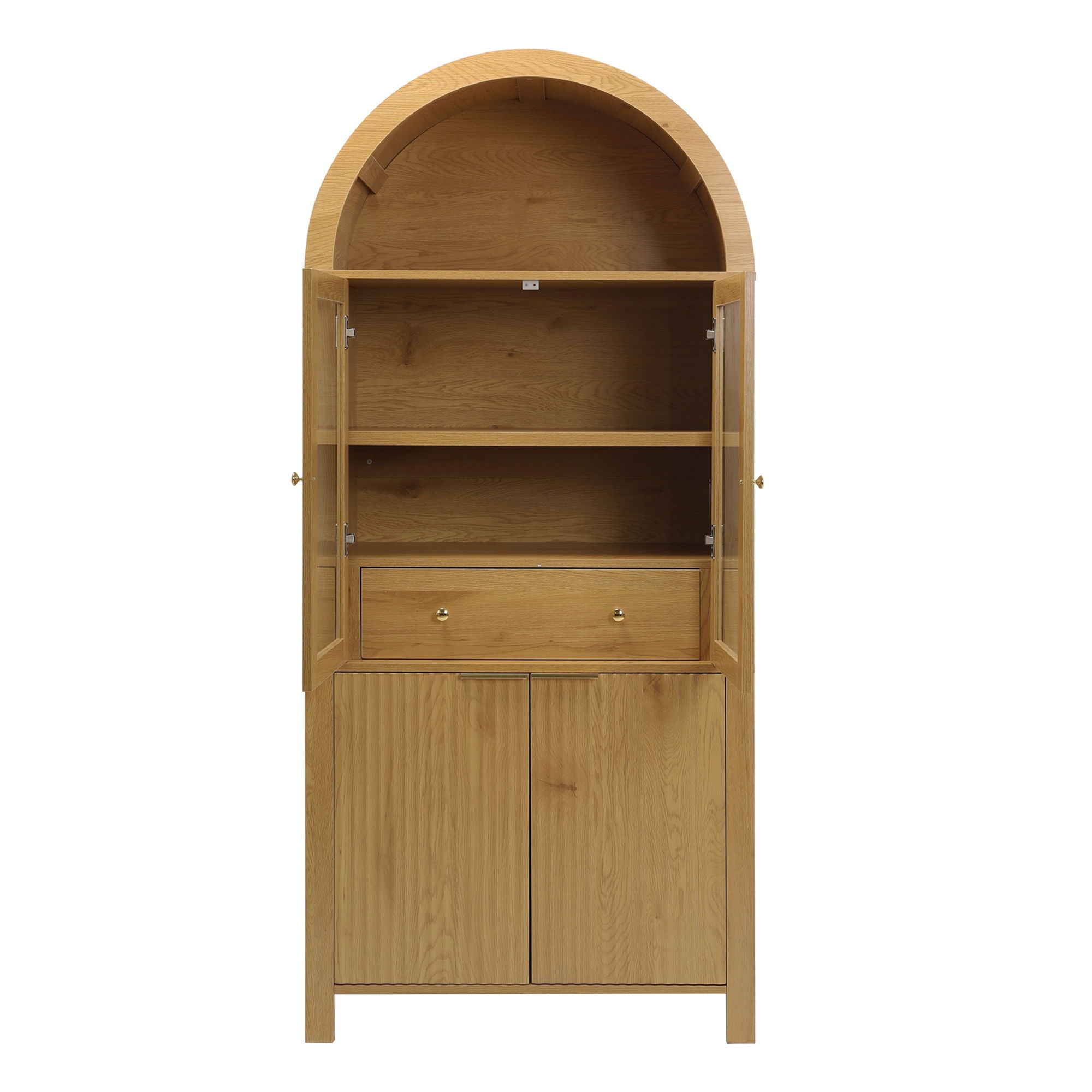 Fluted Tall Arched Pantry Cabinet With Adjustable Shelves