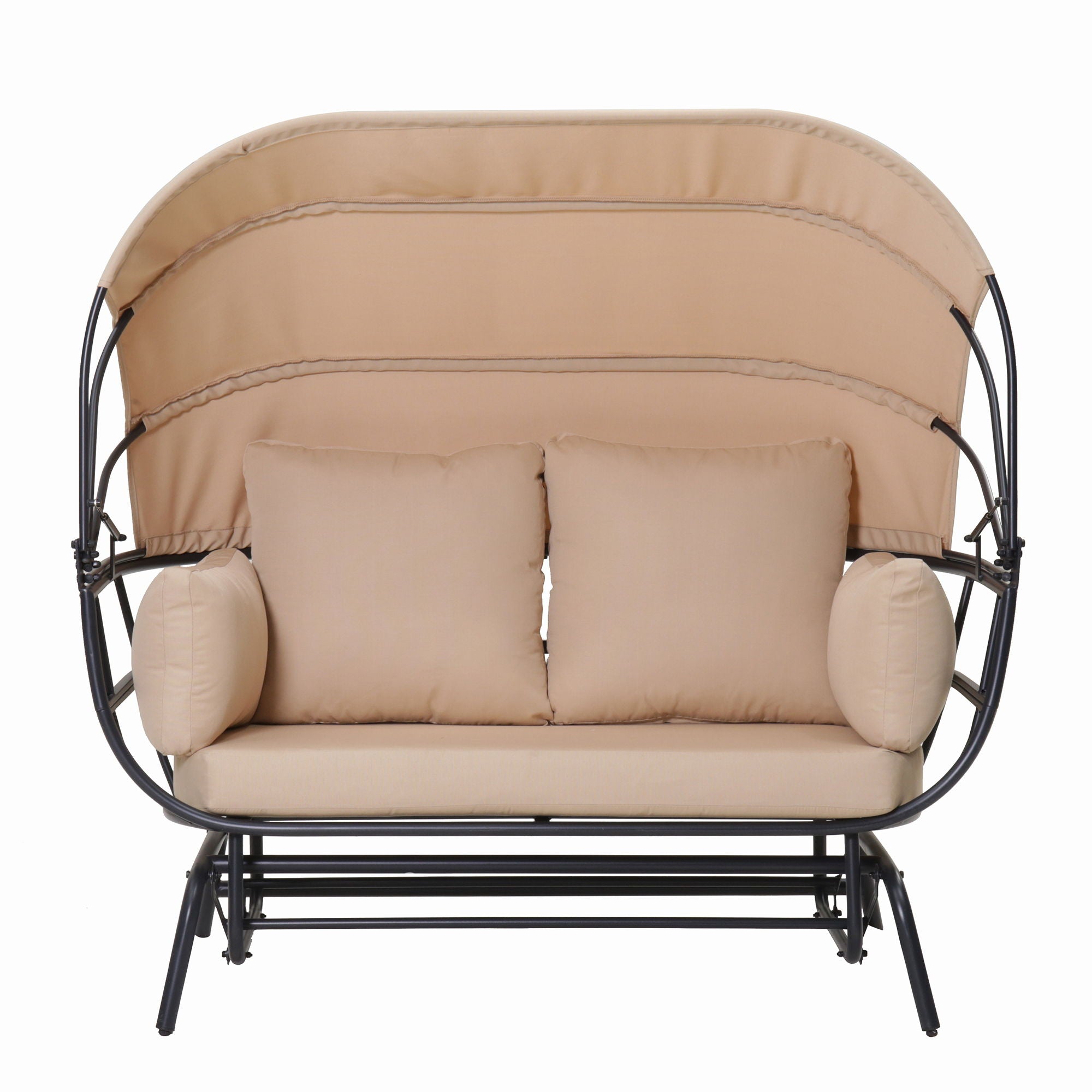 2 Person Egg Shaped Outdoor Swing Chair With Adjustable Canopy - Acacia Wood / Black / Taupe