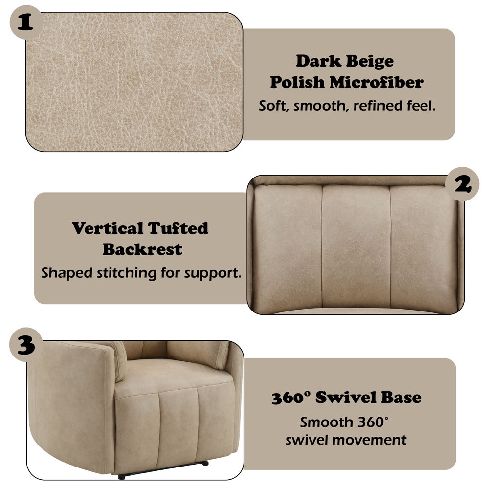 Elison - Motion Glider Recliner With Swivel - Dark Beige Polish Microfiber