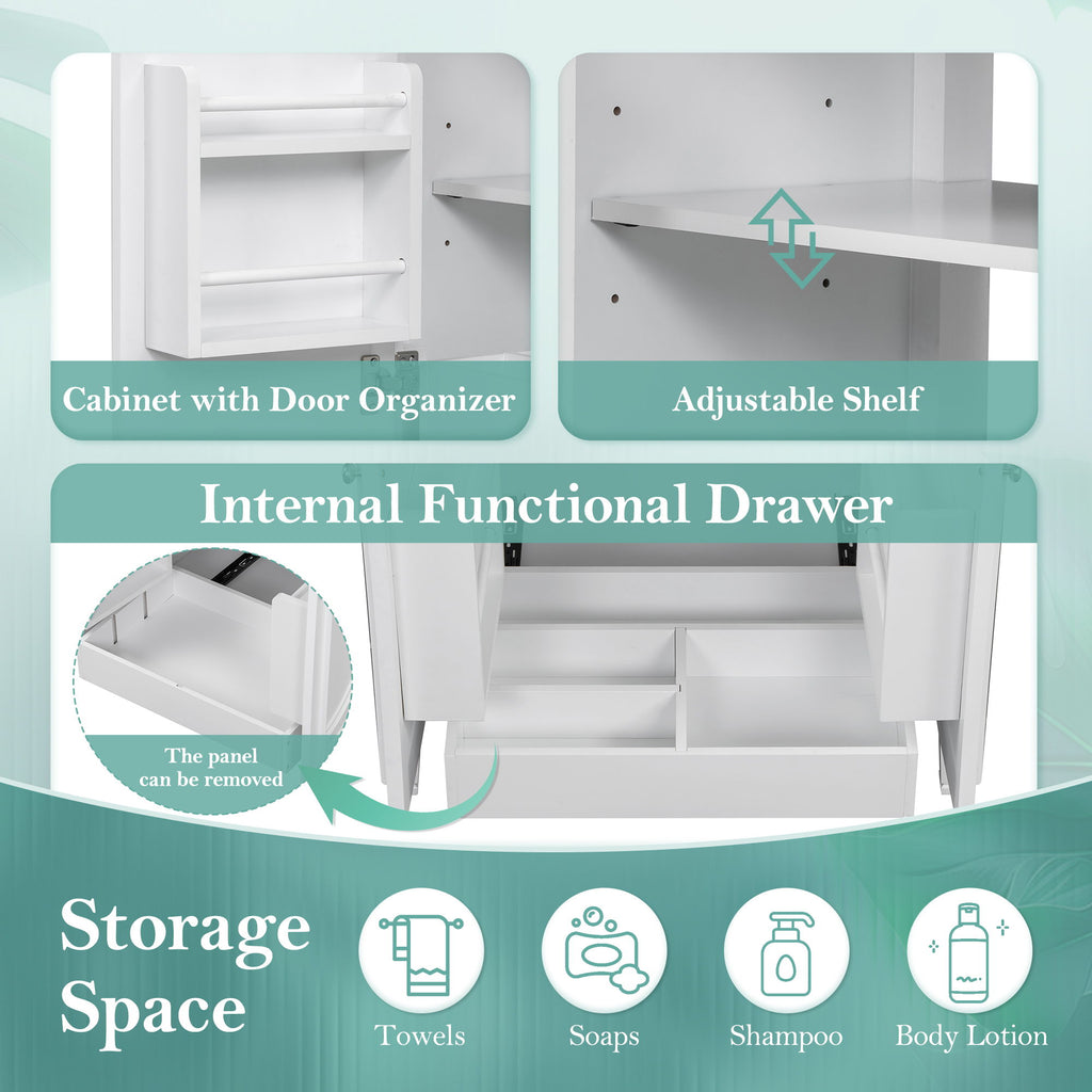 Double Sink Bathroom Vanity Set With Wall Mount Mirror Cabinet