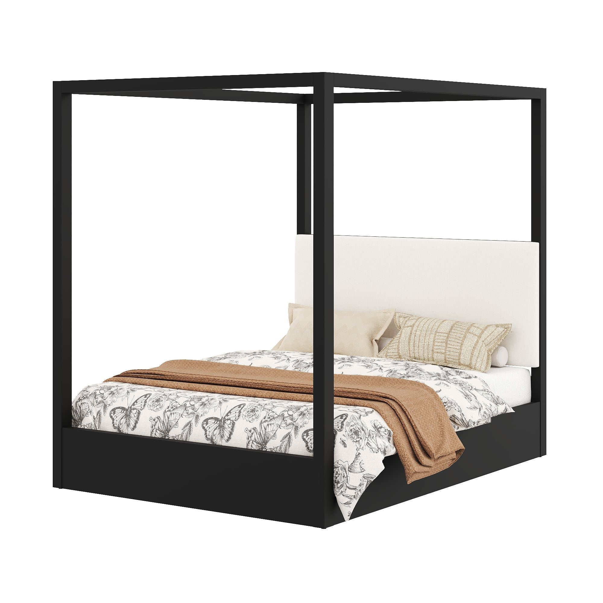 Canopy Platform Bed With Upholstered Headboard