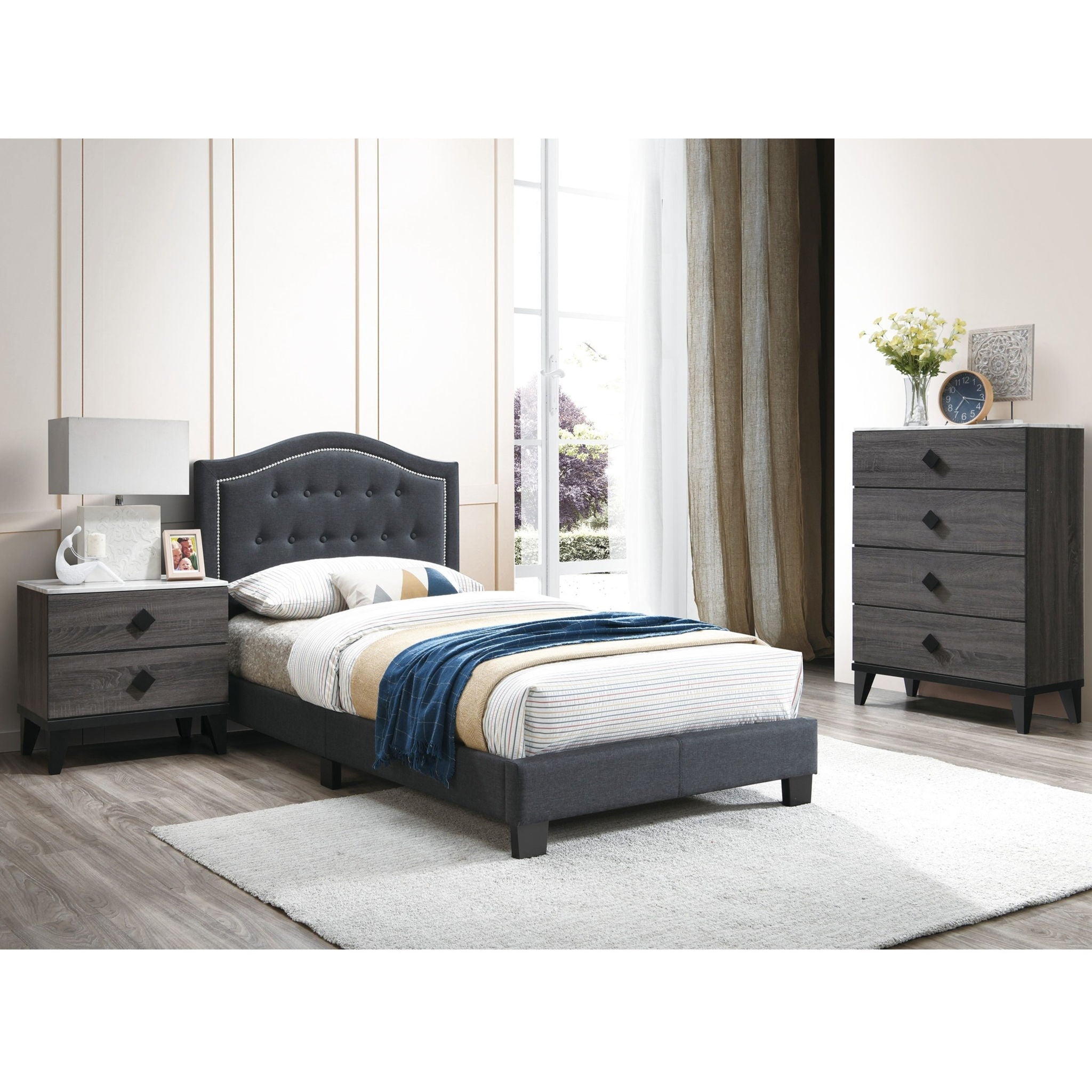 European Style Bed, Button Tufted Headboard