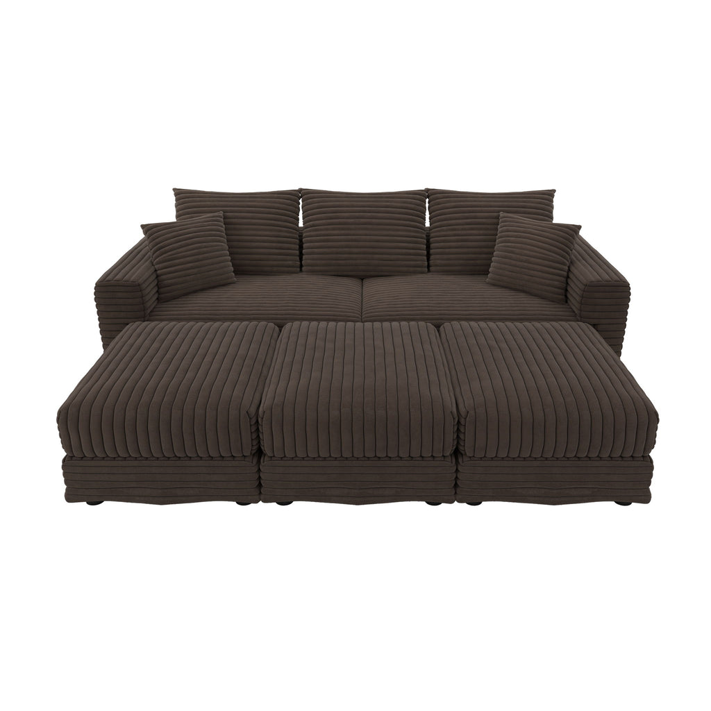 Deep Seat Convertible Sofa With Soft Pillows And Ottomans