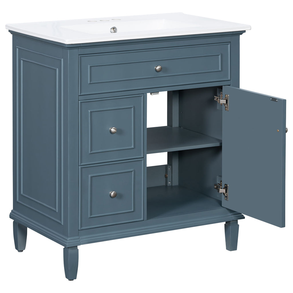 Modern Bathroom Vanity With Sink, Adjustable Shelf, Flip Drawer & 2 Drawers