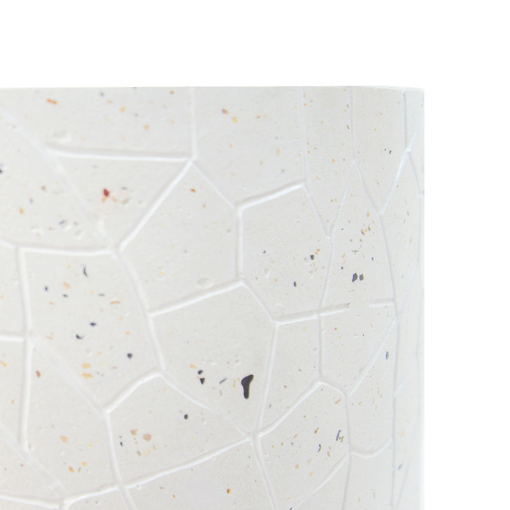 Outdoor Terrazzo Concrete Drum End Table, Living Room Accent Table - White Terrazzo