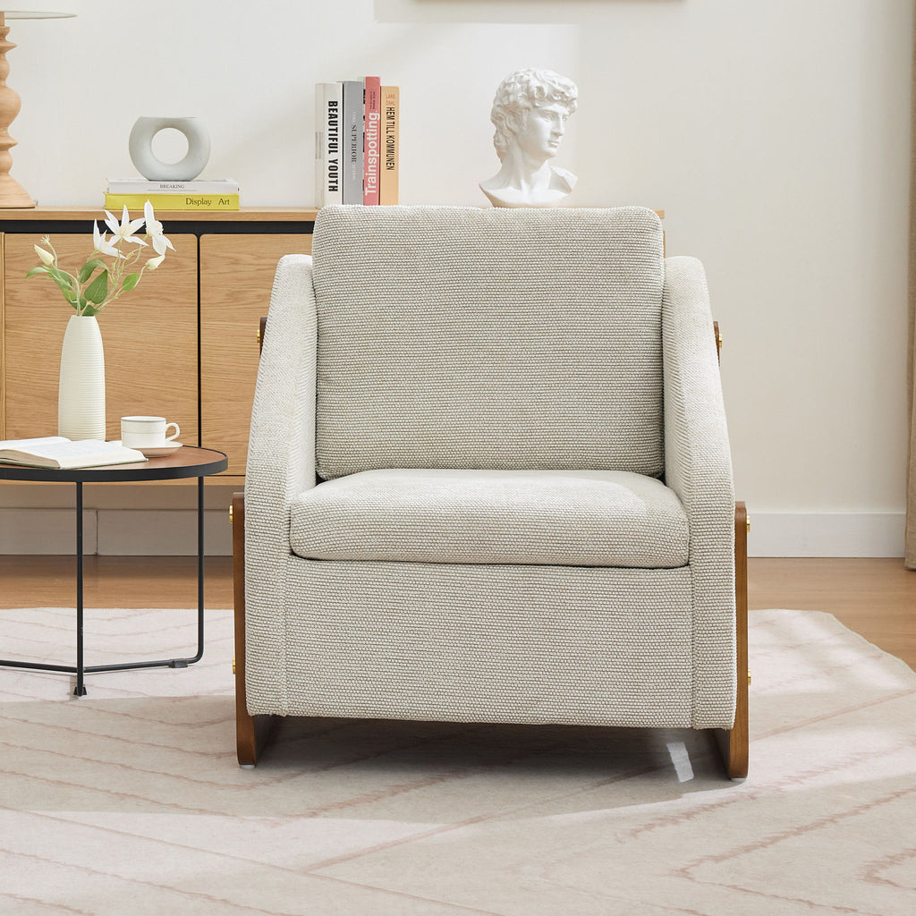 Modern Upholstered Armchair With Wooden Side Frame
