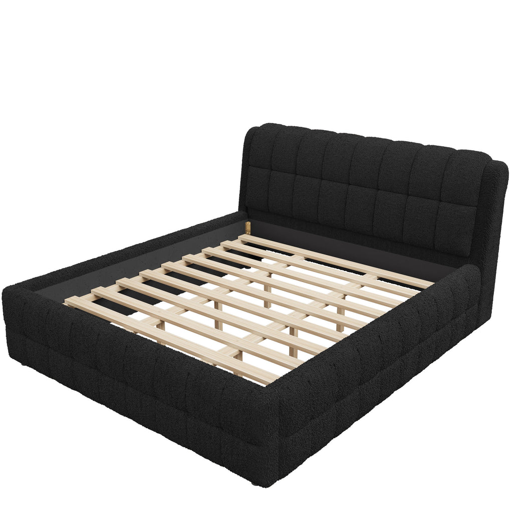 Upholstered Platform Bed With Stiching Details