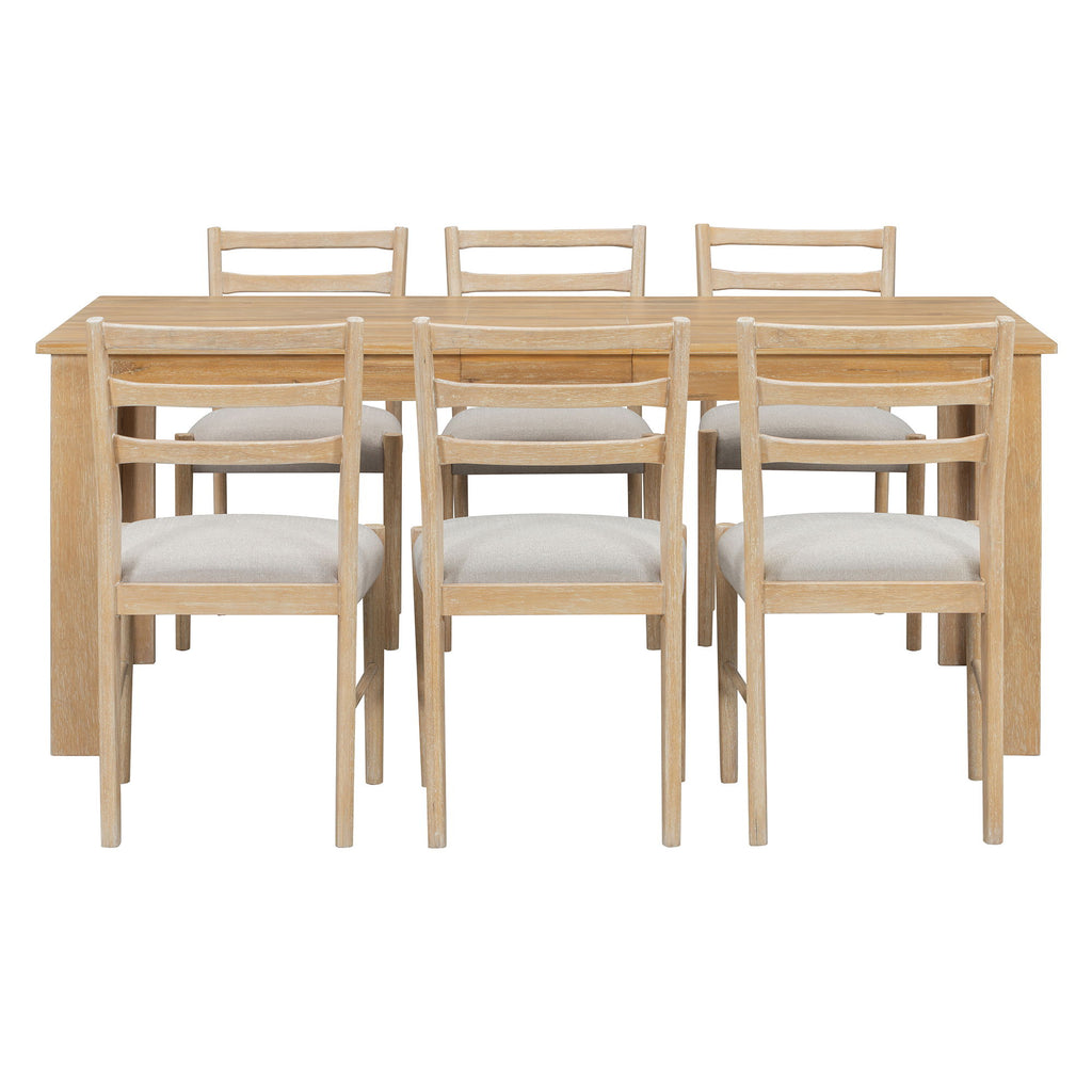 7 Piece Dining Set With Extendable Table, 2 Drawers & 6 Upholstered Chairs