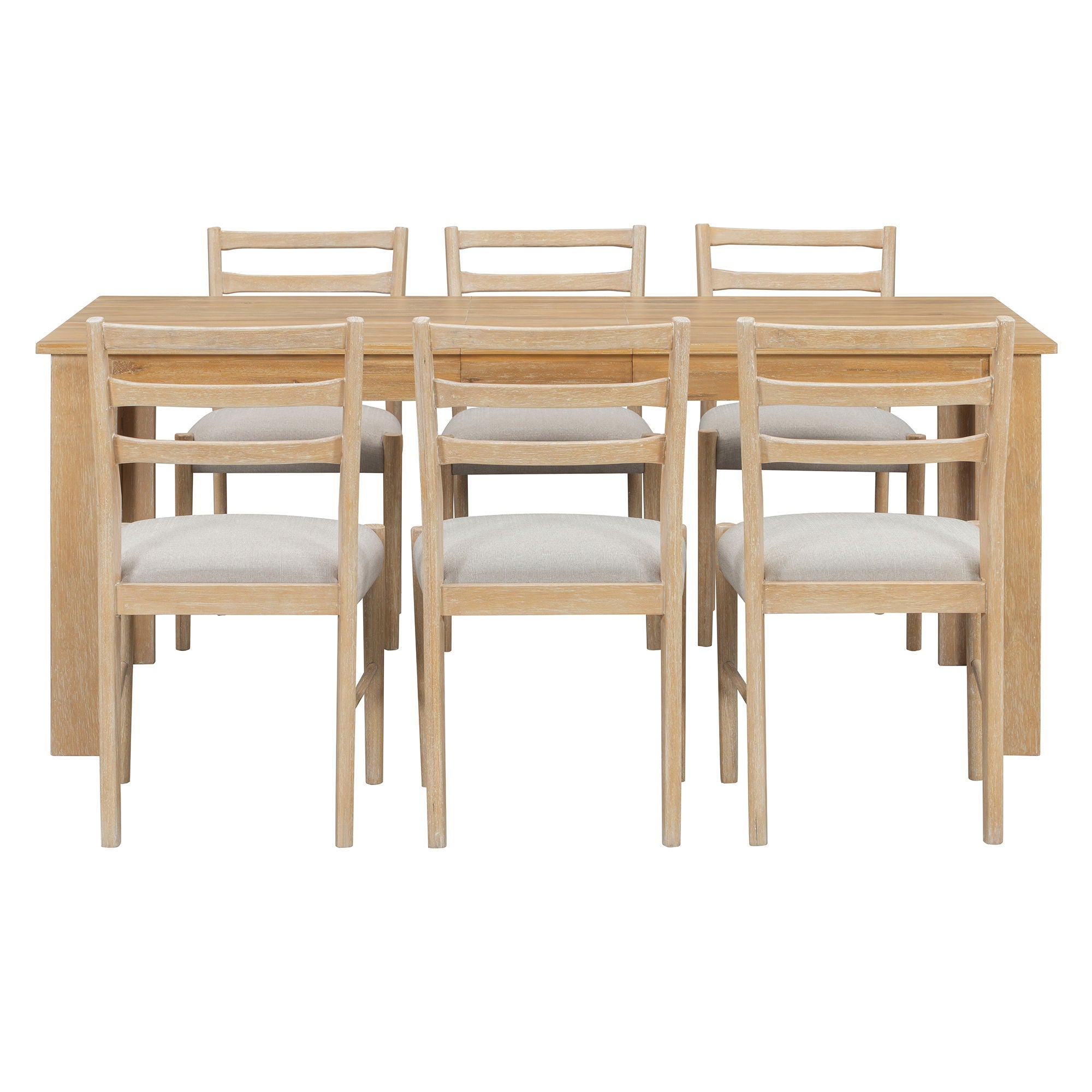 7 Piece Dining Set With Extendable Table, 2 Drawers & 6 Upholstered Chairs