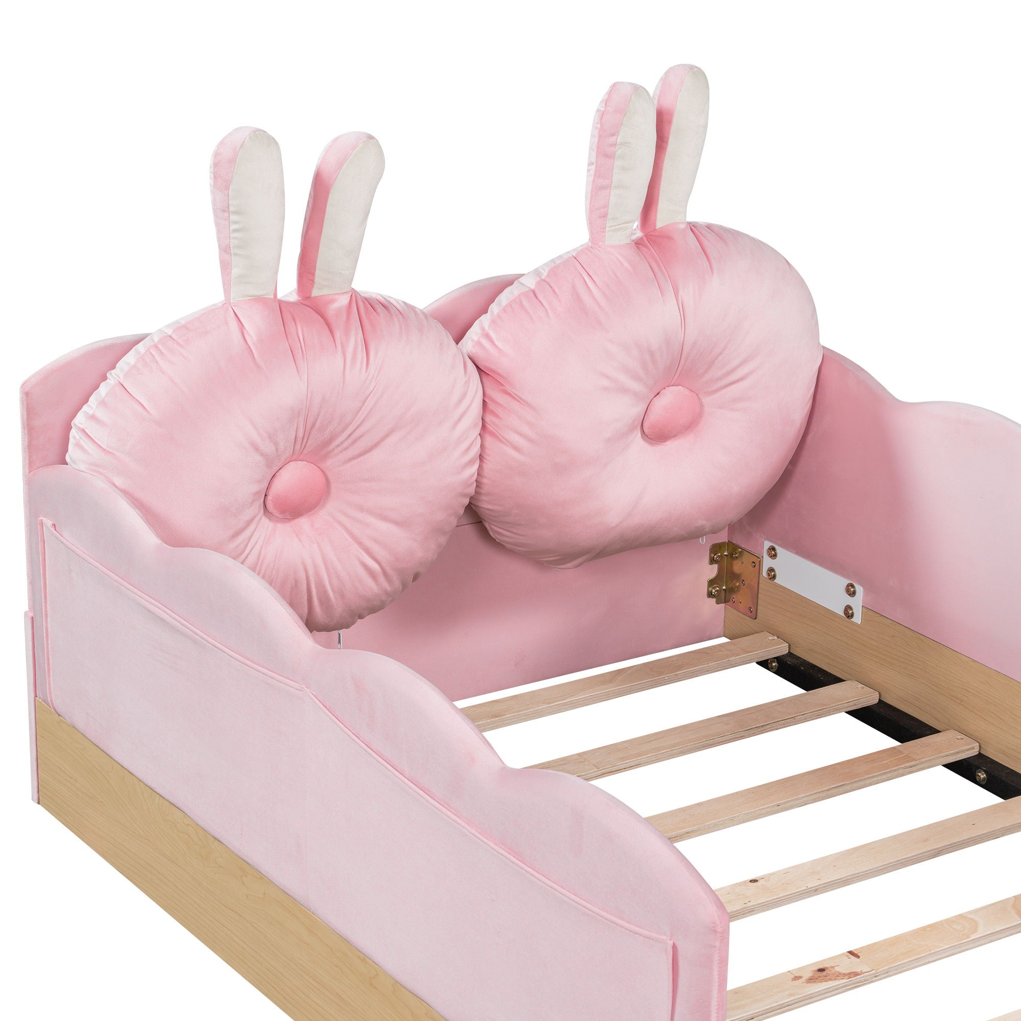 Platform Bed With Animal Pillows And Storage Bags