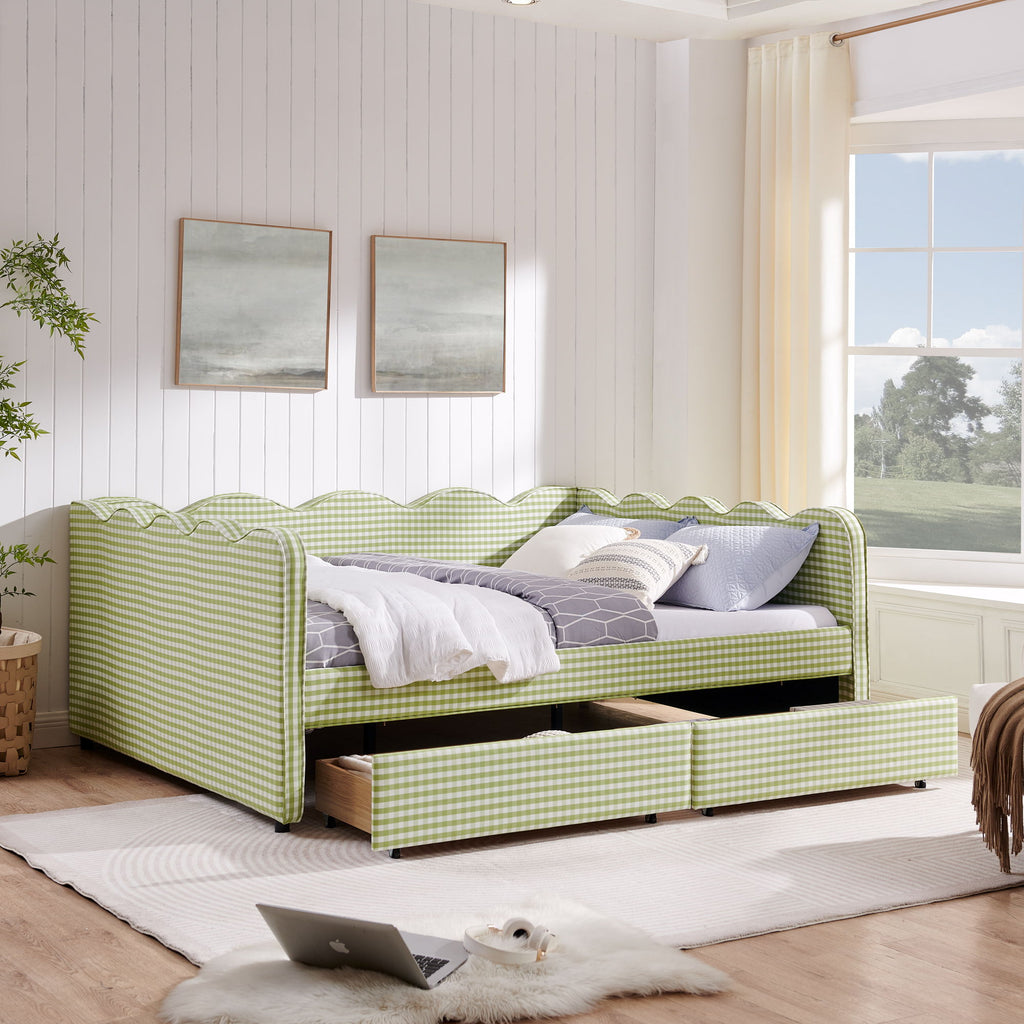 Gingham Daybed & USB Charging Port, Wave Shaped Design