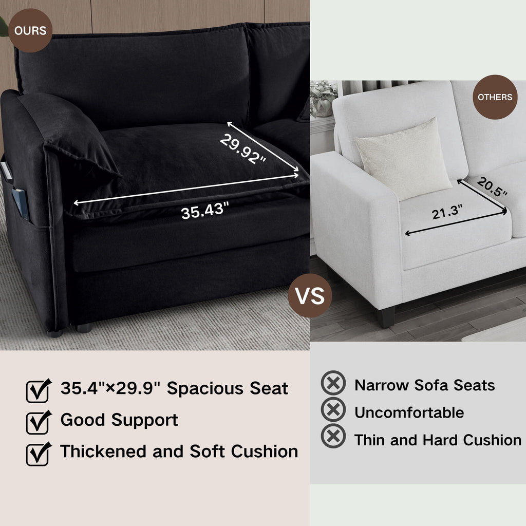Modern Oversized Accent Chair, Comfy Single Sofa With Large Seat (Set of 2)