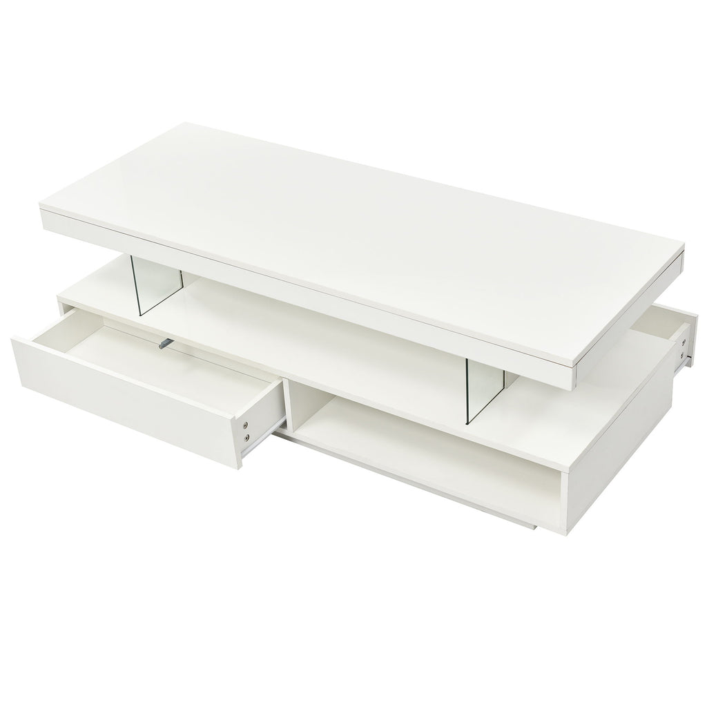 LED Coffee Table With 2 Drawers And Display Shelves