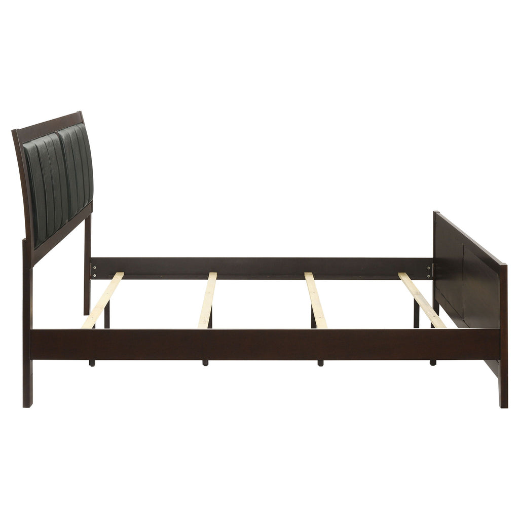 Eastern King Panel Bed With Upholstered Headboard And Footboard - Cappuccino