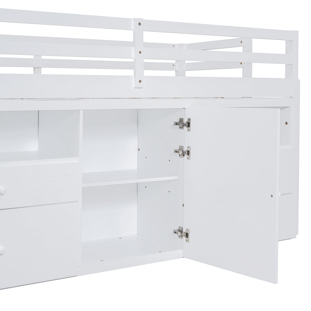 Loft Bed With 4 Drawers, Underneath Cabinet And Shelves