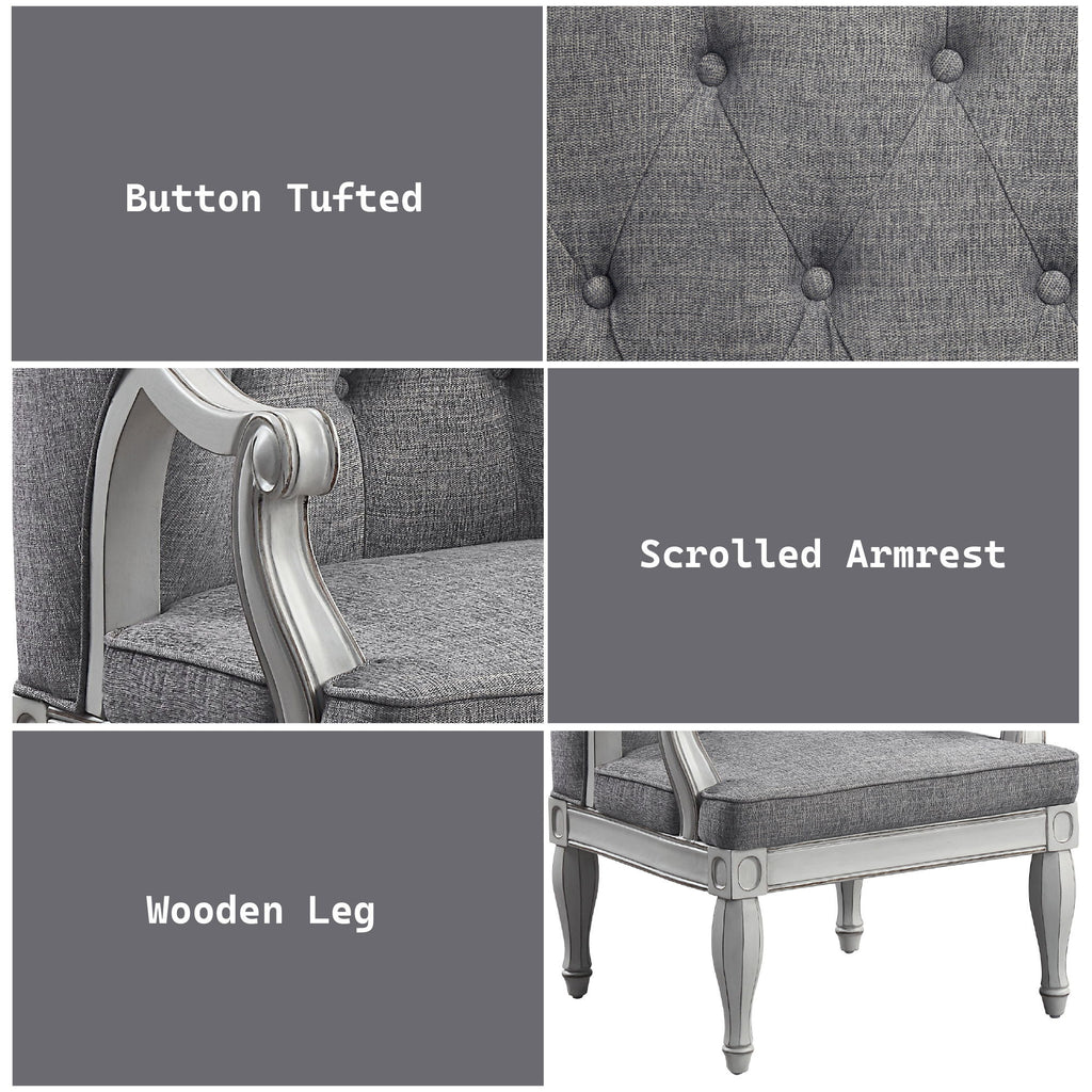 Florian - Chair - Gray Fabric & Antique White