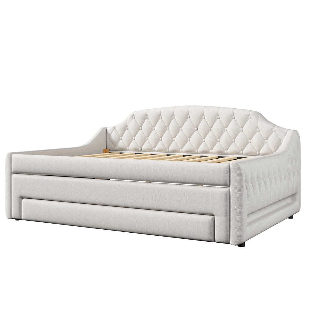 Upholstered Daybed With LED Belt, Trundle And 3 Drawers