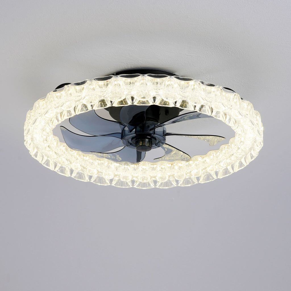 LED Light Source And Remote Control, 3000 - 6500K Dimmable Flush Mount LED Fan Light, 6 Speeds, Quiet DC Motor - Matte Black