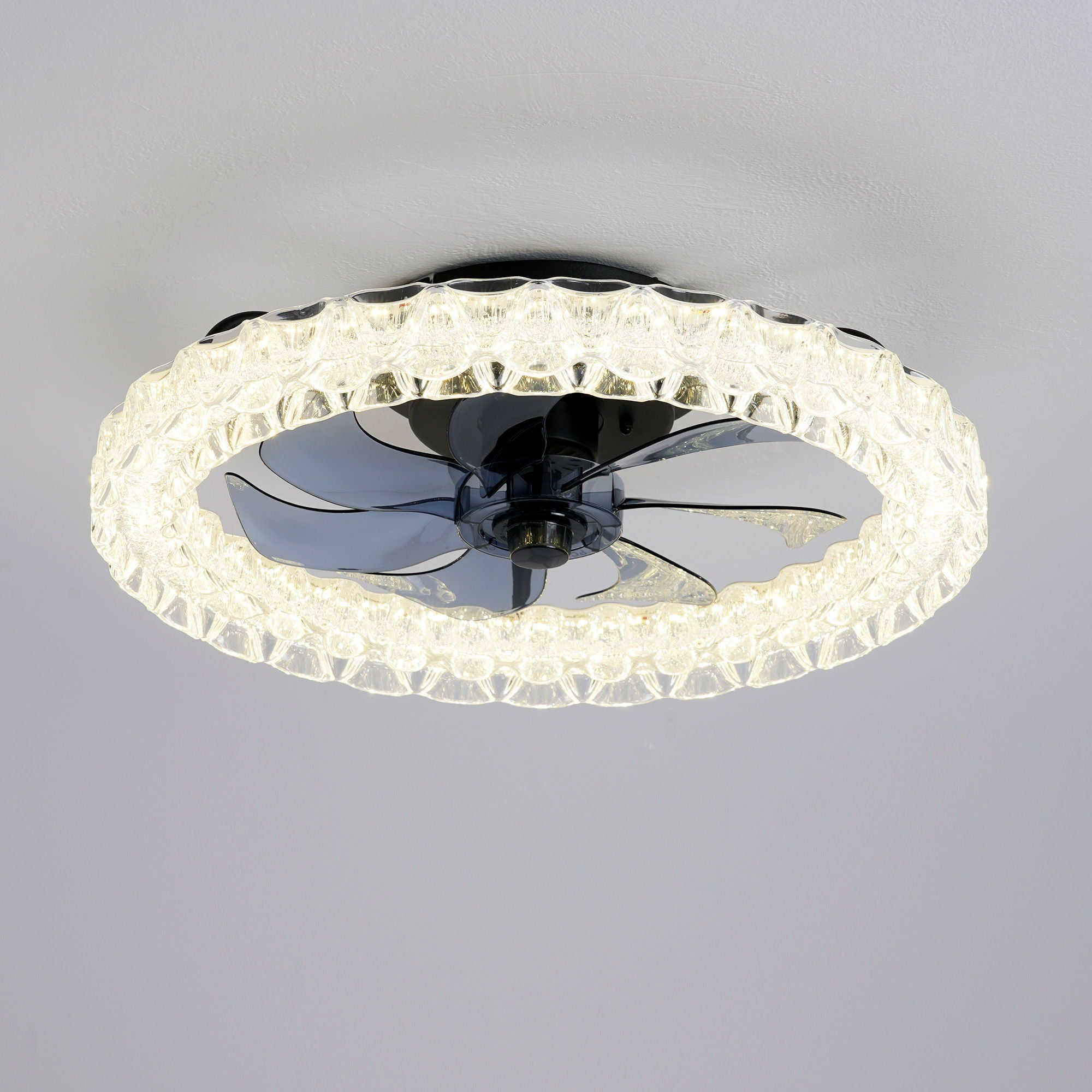 LED Light Source And Remote Control, 3000 - 6500K Dimmable Flush Mount LED Fan Light, 6 Speeds, Quiet DC Motor - Matte Black
