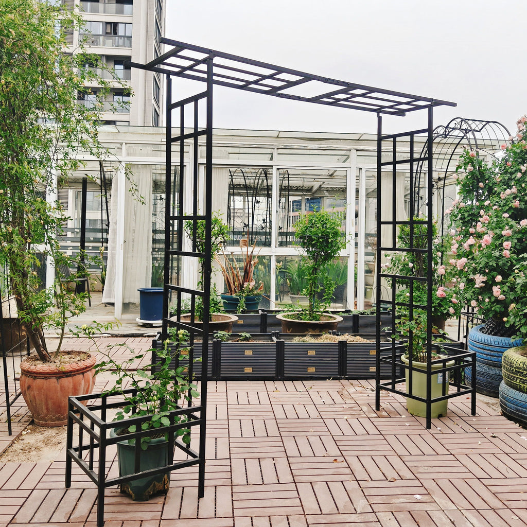 Garden Arch With Adjustable & Climbing Plants Support - Black